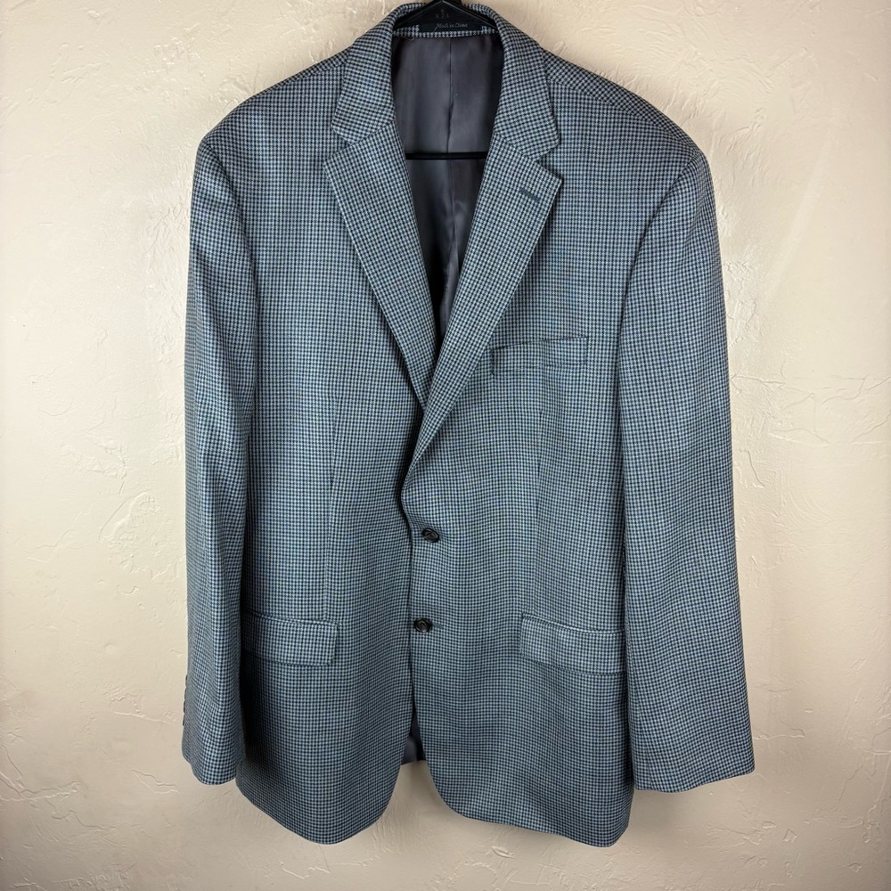 Lauren Ralph Lauren Men's Gray Blue Houndstooth Checkered Blazer Sports Coat 46L